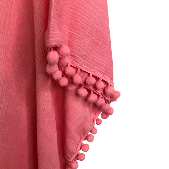 Letarte Handmade Cover Up Womens S Salmon Pink Embroidered Floral Beach Pompom - Picture 8 of 10